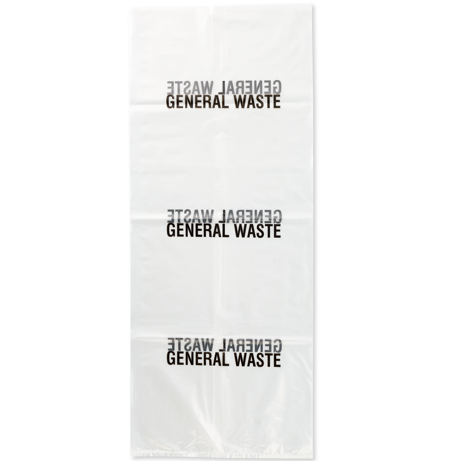 CLEAR LOW DENSITY GUSETTED POLY BAGS PRINTED GENERAL WASTE