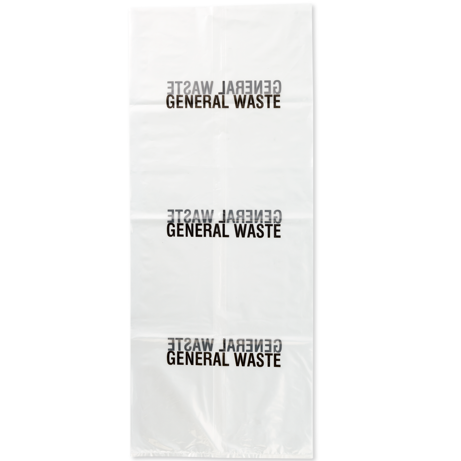 CLEAR LOW DENSITY GUSETTED POLY BAGS PRINTED GENERAL WASTE