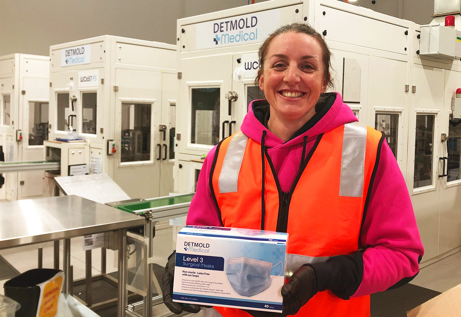 Lisa Longhurst in the Detmold Medical mask factory