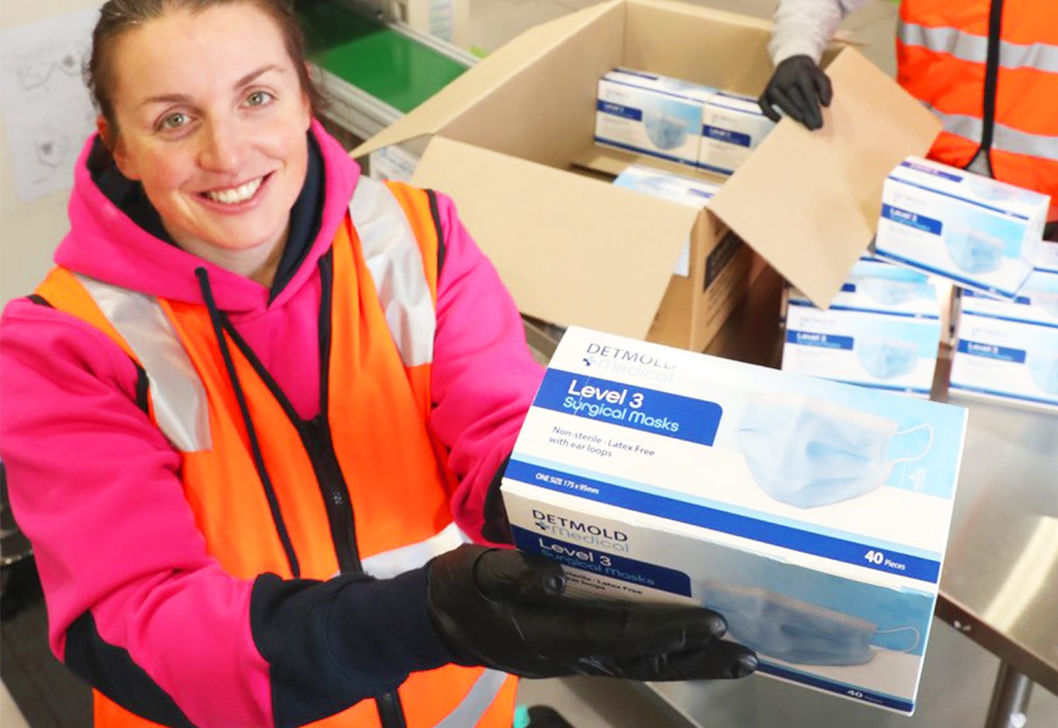 Image of Lisa Longhurst at Detmold Medical mask factory